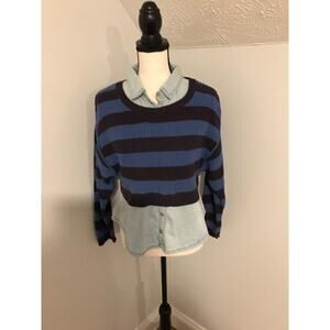 Anthropologie Pilcro Layered Blue and White Striped Sweater - Extra Extra Small